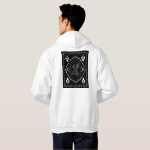 Elegant White Floral Line Art on Black Hoodie