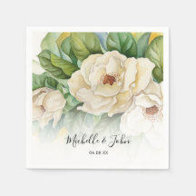 Elegant White Floral Magnolia Name Script Wedding