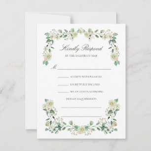 Elegant White Floral Meal Choice Wedding RSVP Card