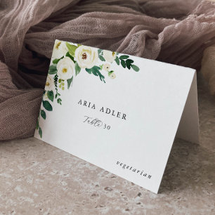 Elegant White Floral  Menu Option Place Cards