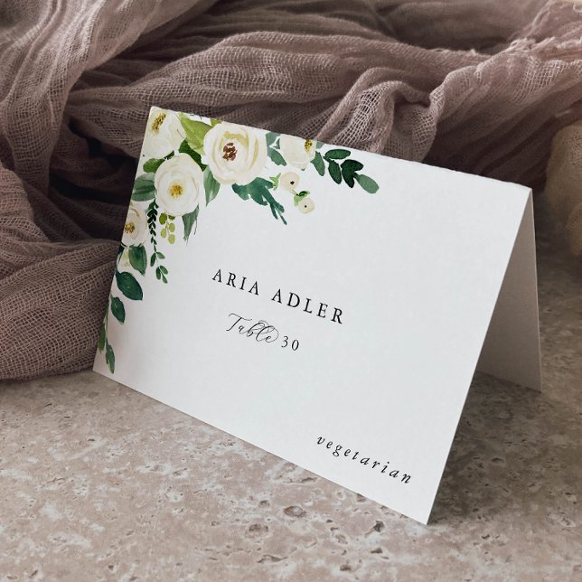 Elegant White Floral  Menu Option Place Cards (Creator Uploaded)