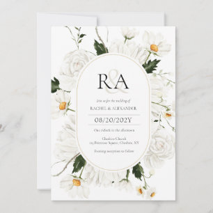 Elegant White Floral Monogram Wedding Invitation