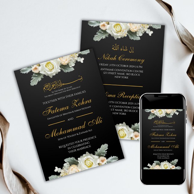Elegant White Floral Muslim Wedding Invitation (Creator Uploaded)