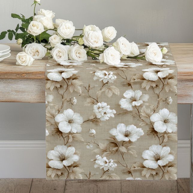 Elegant White Floral Neutral Colours Table Runner (Elegant White Floral Neutral Colors Table Runner)