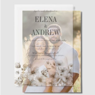 Elegant White Floral Overlay Wedding Vellum Invitations