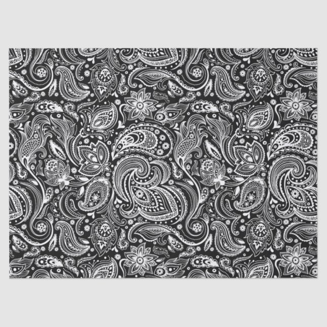 Elegant White Floral paisley On  Background Tissue Paper (Front)