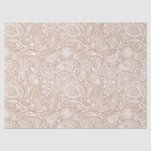 Elegant White Floral paisley Over Tan Background Tissue Paper