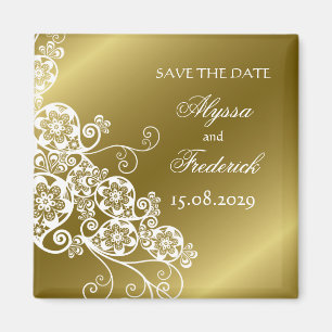 Elegant White Floral Paisley Vintage Save The Date Magnet
