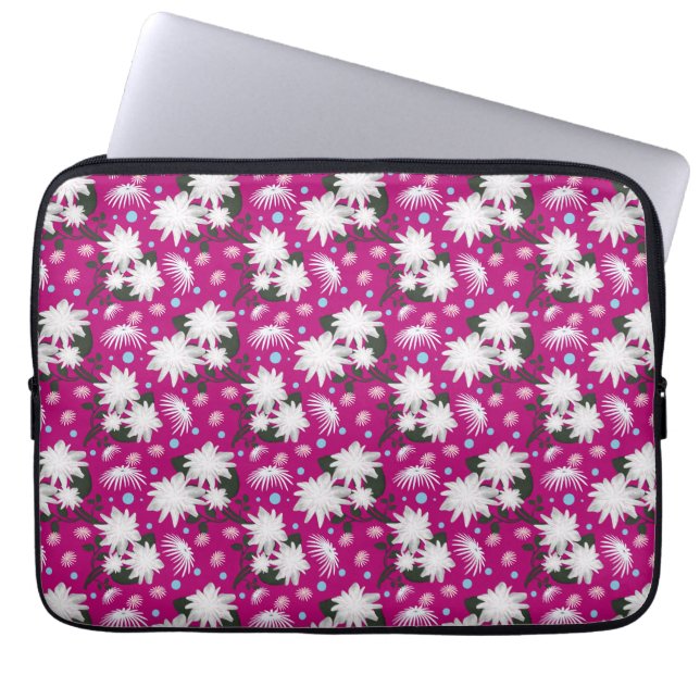Elegant White Floral Pattern Botanical Design Laptop Sleeve (Front)