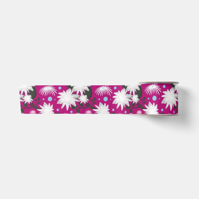 Elegant White Floral Pattern Botanical Design Satin Ribbon (Front)