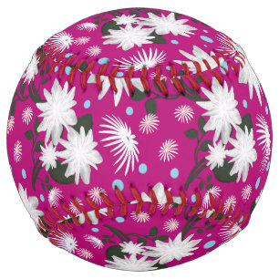 Elegant White Floral Pattern Botanical Design Softball