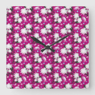 Elegant White Floral Pattern Botanical Design Square Wall Clock