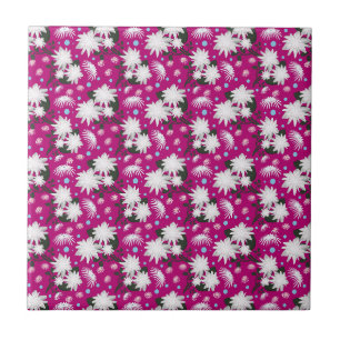 Elegant White Floral Pattern Botanical Design Tile