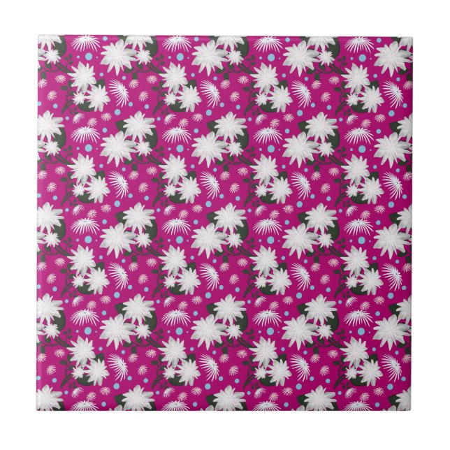 Elegant White Floral Pattern Botanical Design Tile (Front)