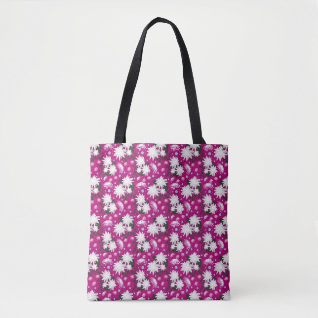 Elegant White Floral Pattern Botanical Design Tote Bag (Front)