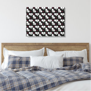 Elegant White Floral Pattern on Black Background Canvas Print