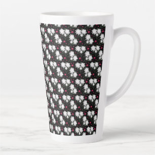 Elegant White Floral Pattern on Black Background Latte Mug