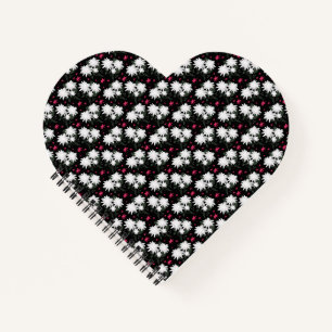 Elegant White Floral Pattern on Black Background Notebook
