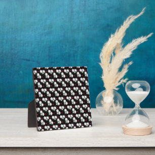 Elegant White Floral Pattern on Black Background Plaque