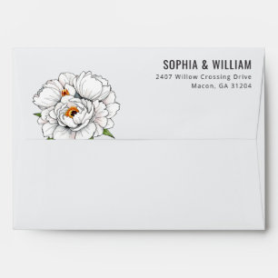 Elegant White Floral Peony Illustration Envelope