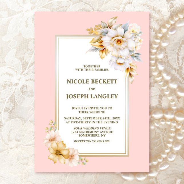 Elegant White Floral Pink Wedding Invitation (Creator Uploaded)