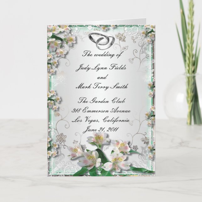 Elegant White Floral Program Card (Front)