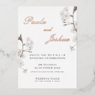 Elegant White Floral Rose Gold Foil Modern Wedding