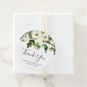 Elegant White Floral Roses Graduation Thank You Favour Tags