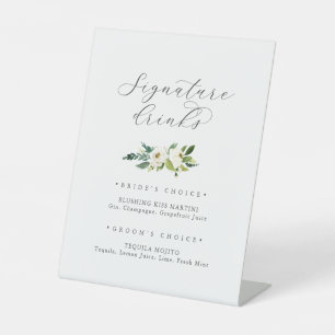 Elegant White Floral Signature Drinks Sign