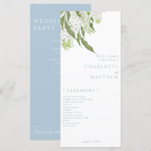 Elegant White Floral Sky Blue Wedding Program Menu