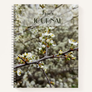 Elegant White Floral Spring Blossom Personalised Notebook
