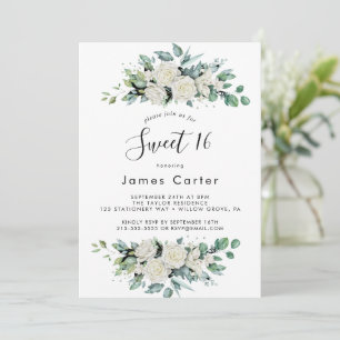 Elegant White Floral Sweet Sixteen Birthday  Invitation