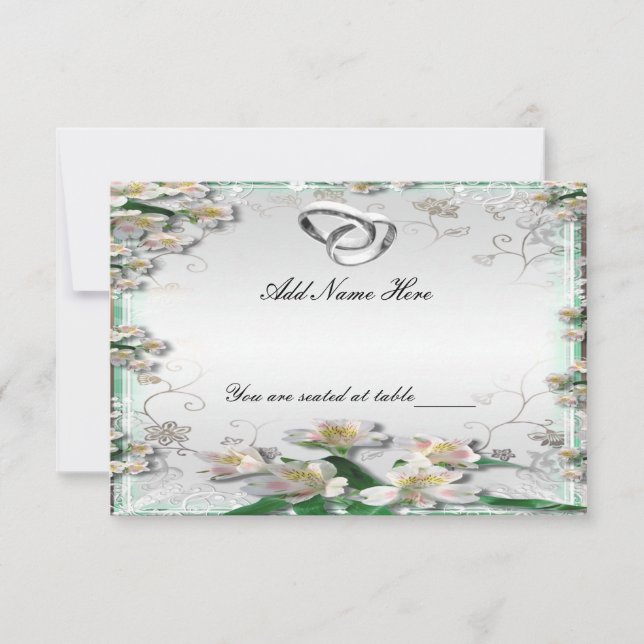 Elegant White Floral Table Place Card (Front)