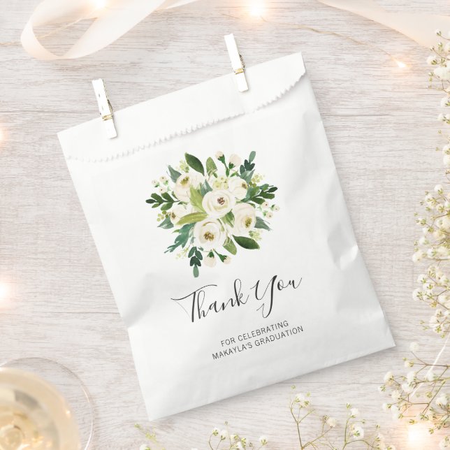 Elegant White Floral Thank You Graduation Favour Bags (Clipped)