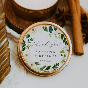 Elegant White Floral Thank You Wedding Favour Classic Round Sticker