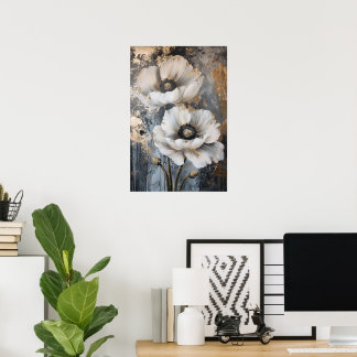 Elegant White Floral Wall Art with Gold Accents |