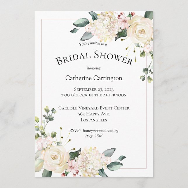 Elegant White Floral Watercolor Bridal Shower  Invitation (Front)
