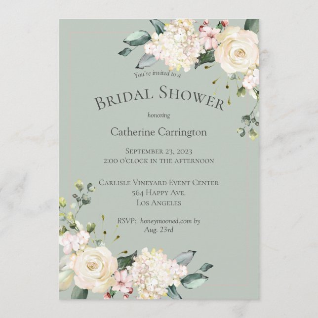 Elegant White Floral Watercolor Bridal Shower  Invitation (Front)