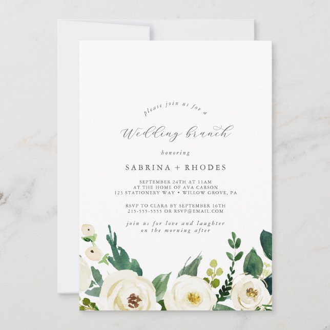 Elegant White Floral Wedding Brunch Invitation (Front)