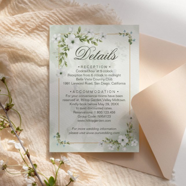 Elegant White Floral Wedding Details Card (Creator Uploaded)