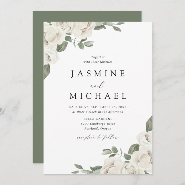 Elegant White Floral Wedding Invitation (Front/Back)