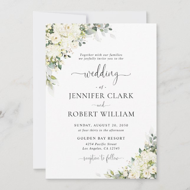 Elegant White Floral Wedding Invitation  (Front)