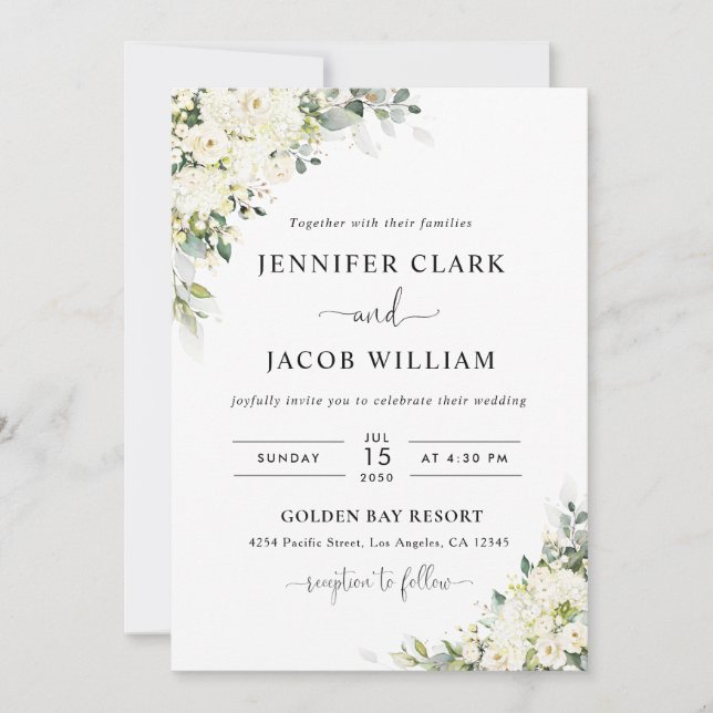 Elegant White Floral Wedding Invitation  (Front)