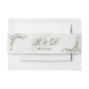 Elegant White Floral Wedding Invitation Belly Band