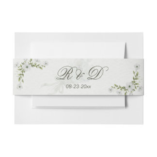 Elegant White Floral Wedding Invitation Belly Band