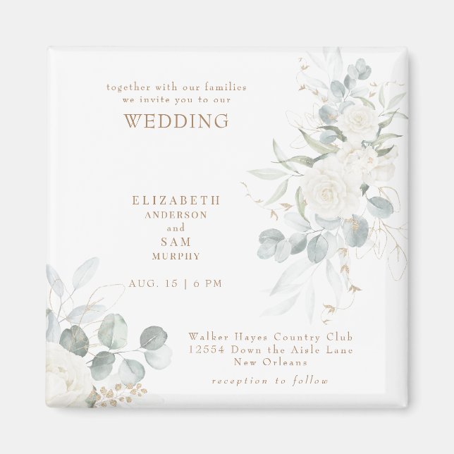 Elegant  White Floral Wedding Magnet (Front)