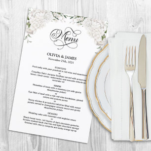 Elegant White Floral Wedding Menu