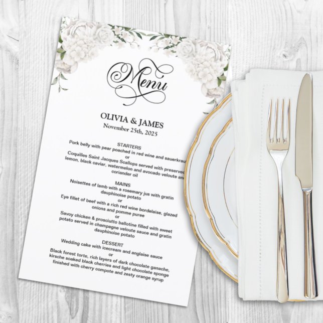 Elegant White Floral Wedding Menu (Creator Uploaded)