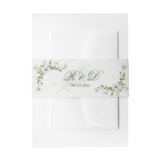 Elegant White Floral Wedding Monogram Invitation Belly Band