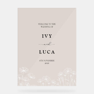 Elegant White Floral Wedding Names Acrylic Sign